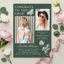 Invitaciones Acrílicas Fiesta de Graduación con Foto de Mariposa Verde Mo