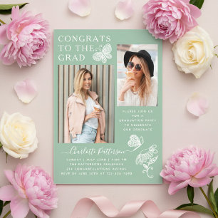 Invitaciones Acrílicas Fiesta de Graduación con Foto de Mariposa Verde Mo