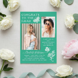 Invitaciones Acrílicas Fiesta de Graduación con Foto de Mariposa Verde Mo