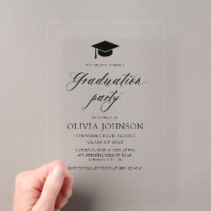Invitaciones Acrílicas Fiesta de Graduación con Foto Minimalista Moderna