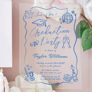 Invitaciones Acrílicas Fiesta de Graduación con Garabatos Caprichosos y D