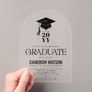 Invitaciones Acrílicas Fiesta de Graduación con Sombrero y Borla Modernos