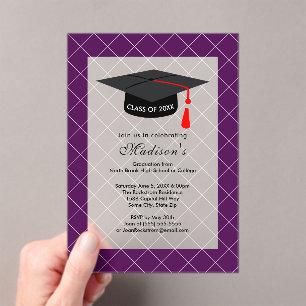 Invitaciones Acrílicas Fiesta de Graduación de Deep Purple Clase de 20XX