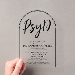 Invitaciones Acrílicas Fiesta de graduación de Doctor en Psicología PsyD
