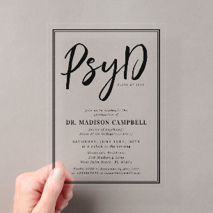 Invitaciones Acrílicas Fiesta de graduación de Doctor en Psicología PsyD