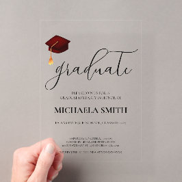 Invitaciones Acrílicas Fiesta de Graduación de Escuela Secundaria con Gor