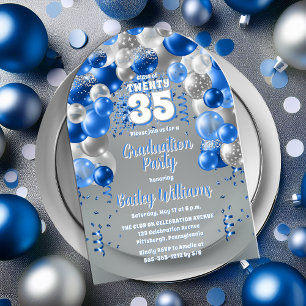 Invitaciones Acrílicas Fiesta de Graduación de Globos de Celebración Azul
