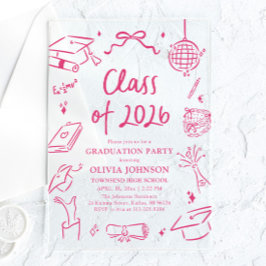 Invitaciones Acrílicas Fiesta de Graduación de la Clase de 2026 Dibujada 