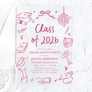 Invitaciones Acrílicas Fiesta de Graduación de la Clase de 2026 Dibujada