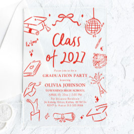 Invitaciones Acrílicas Fiesta de Graduación de la Clase de 2027 Dibujada 