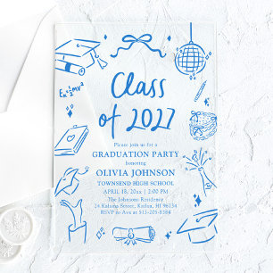 Invitaciones Acrílicas Fiesta de Graduación de la Clase de 2027 Dibujada