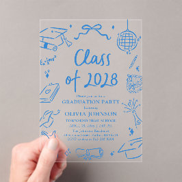 Invitaciones Acrílicas Fiesta de Graduación de la Clase de 2028 Dibujada 