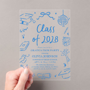 Invitaciones Acrílicas Fiesta de Graduación de la Clase de 2028 Dibujada