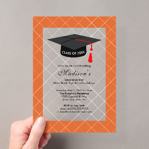 Invitaciones Acrílicas Fiesta de Graduación de la Clase de 20XX de Orange