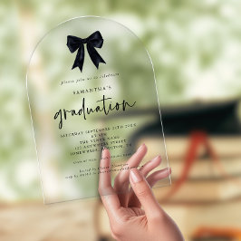 Invitaciones Acrílicas Fiesta de Graduación de Lazo Coqueto Negro Elegant