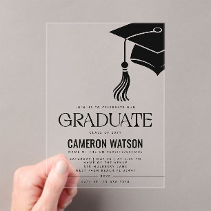 Invitaciones Acrílicas Fiesta de Graduación de Sombrero y Borla Minimalis