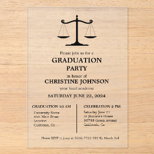 Invitaciones Acrílicas Fiesta de Graduación en la Facultad de Derecho con