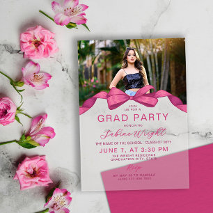 Invitaciones Acrílicas Fiesta de Graduación Foto Arco Rosa Fucsia