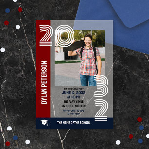 Invitaciones Acrílicas Fiesta de Graduación Fotos Fuente Multilínea Rojo 