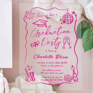 Invitaciones Acrílicas Fiesta de Graduación Garabatos Caprichosos Dibujad