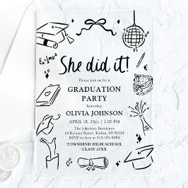 Invitaciones Acrílicas Fiesta de Graduación Lo Hizo Mano Dibujada Moderna