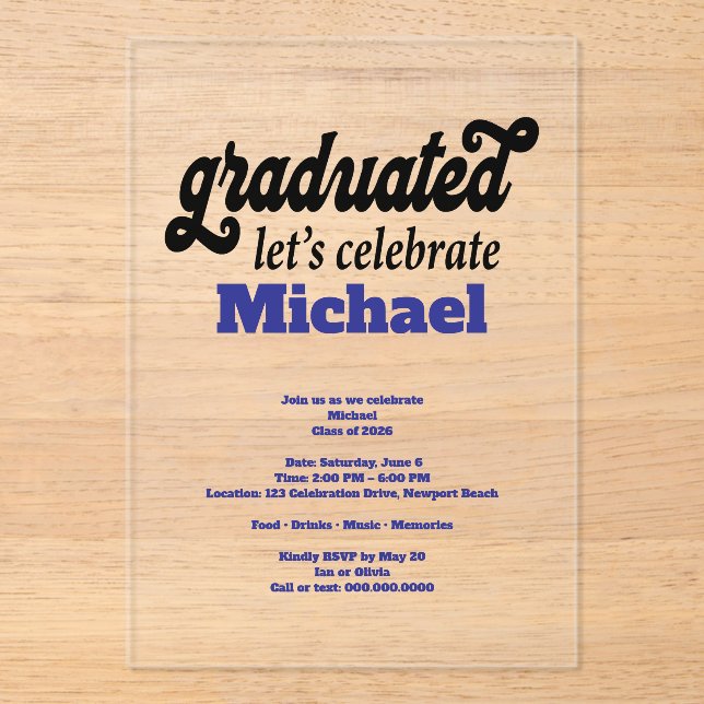 Invitaciones Acrílicas Fiesta de Graduación Moderna (Anverso)