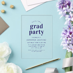 Invitaciones Acrílicas Fiesta de Graduación Moderna de Azul Marítimo