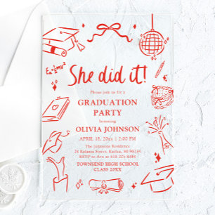 Invitaciones Acrílicas Fiesta de Graduación Moderna Dibujada a Mano Lo Hi
