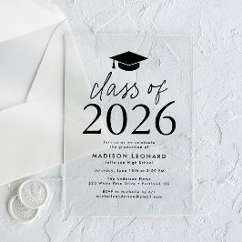 Invitaciones Acrílicas Fiesta de Graduación Negra de la Clase Moderna de 