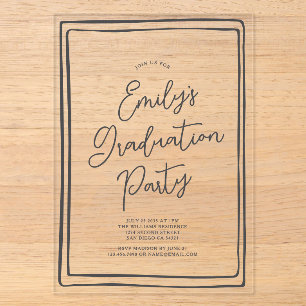 Invitaciones Acrílicas Fiesta de Graduación Simple Dibujada a Mano Foto N