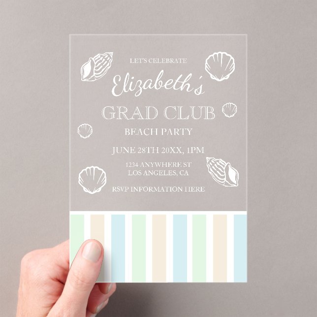 Invitaciones Acrílicas Fiesta de graduados en la playa (Insitu (portátil))