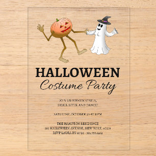 Invitaciones Acrílicas Fiesta de Halloween de Calabaza y Fantasma