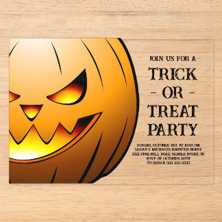 Invitaciones Acrílicas Fiesta de Halloween de Truco o Trato con Calabaza