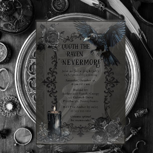 Invitaciones Acrílicas Fiesta de Halloween Elegante Cuervo Gótico Nunca M