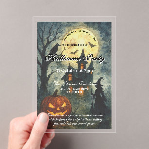 Invitaciones Acrílicas Fiesta de Halloween espeluznante - Casa embrujada 