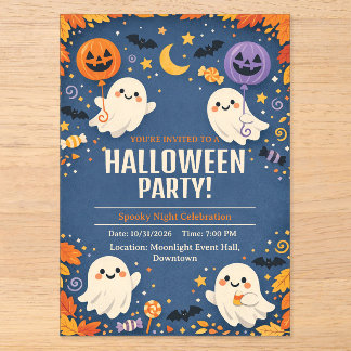 Invitaciones Acrílicas Fiesta de Halloween Little Boo Fantasma Lindo