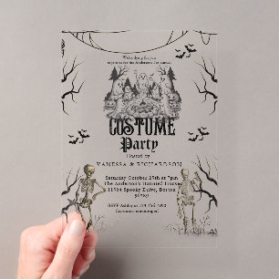 Invitaciones Acrílicas Fiesta de Halloween para Adultos Esqueleto Gótico 