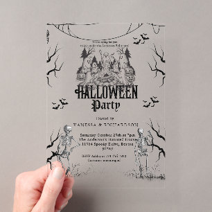 Invitaciones Acrílicas Fiesta de Halloween para adultos esqueleto gótico