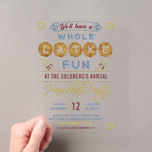 Invitaciones Acrílicas Fiesta de Hanukkah Divertida Toda la Diversión d