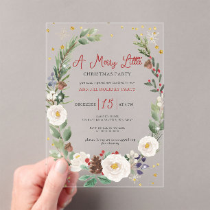 Invitaciones Acrílicas Fiesta de invierno Floral Merry Little Navidades