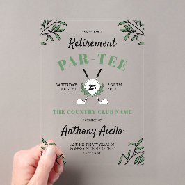 Invitaciones Acrílicas Fiesta de jubilación con tema de golf y vegetación