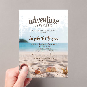Invitaciones Acrílicas Fiesta de jubilación de playa,arena,conchas marina