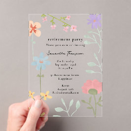Invitaciones Acrílicas Fiesta de Jubilación Floral de Flores Acuáticas