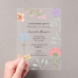 Invitaciones Acrílicas Fiesta de Jubilación Floral de Flores Acuáticas