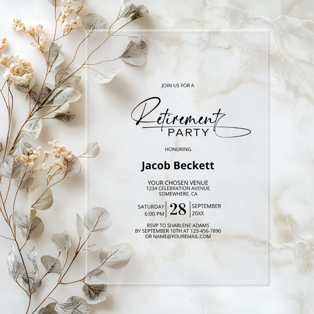 Invitaciones Acrílicas Fiesta de Jubilación Minimalista Moderna (Subido por el creador)