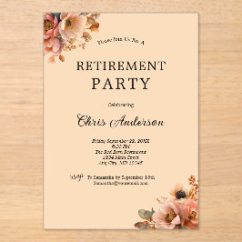 Invitaciones Acrílicas Fiesta de Jubilación Moderna Elegante Floral Beige