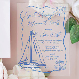 Invitaciones Acrílicas Fiesta de jubilación Quirky Sail Away con garabato