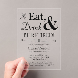 Invitaciones Acrílicas Fiesta de Jubilación Throwback Eat Drink & Retire