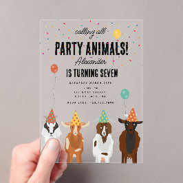 Invitaciones Acrílicas Fiesta de la granja de cabras ricas Animales Tema 