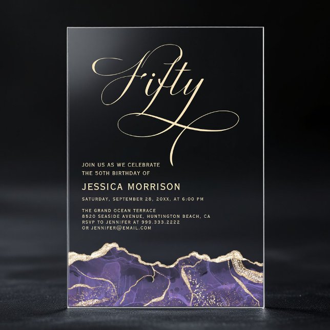 Invitaciones Acrílicas Fiesta de los 50 Años de la Purple Gold Agate (Subido por el creador)